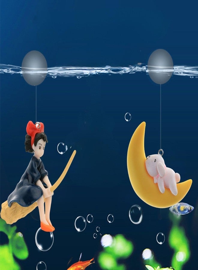 VAYINATO® 2 in 1 (Half Moon & Witch Toy) Floating Fish Tank Decoration Toys, Fish Tank Attractive Cute Miniature Decoration for Aquarium,Home Office Desktop Cake Topper Gifts by Petzlifeworld - Image 1